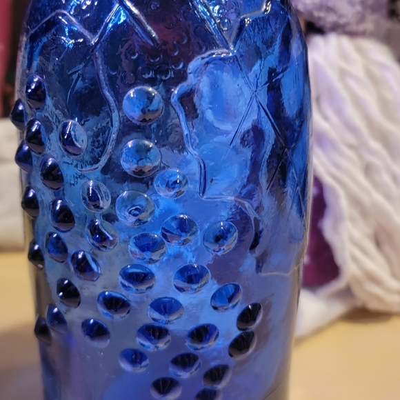 Cobalt Blue Vintage wine bottle with grapes - Picture 6 of 7